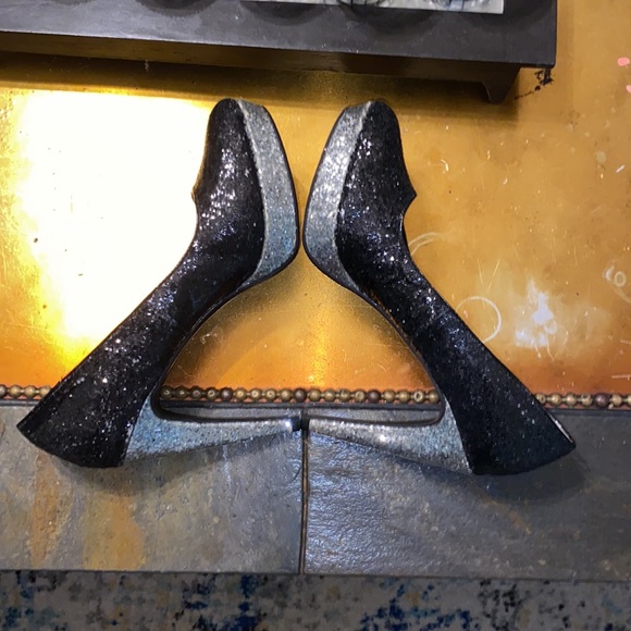 Metallic Black & Silver Glitter Sequins Heels pumps stilettos Platforms shoes - Picture 6 of 7